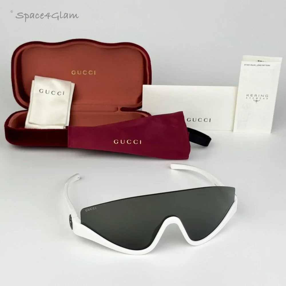 Gucci Men Sunglasses White Grey Shield Mask GG1650S 007 NEW AUTHENTIC